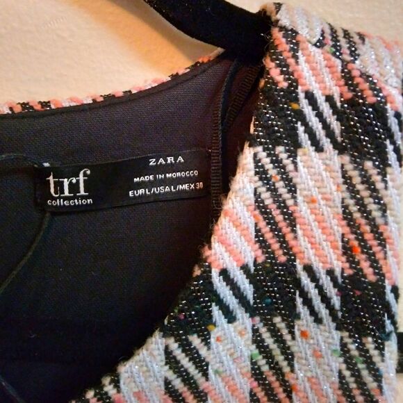 ZARA METALLIC PLAID TWEED OVERALL MINI DRESS FRONT POCKETS LIGHT ACADEMIA PREPPY - Picture 15 of 16